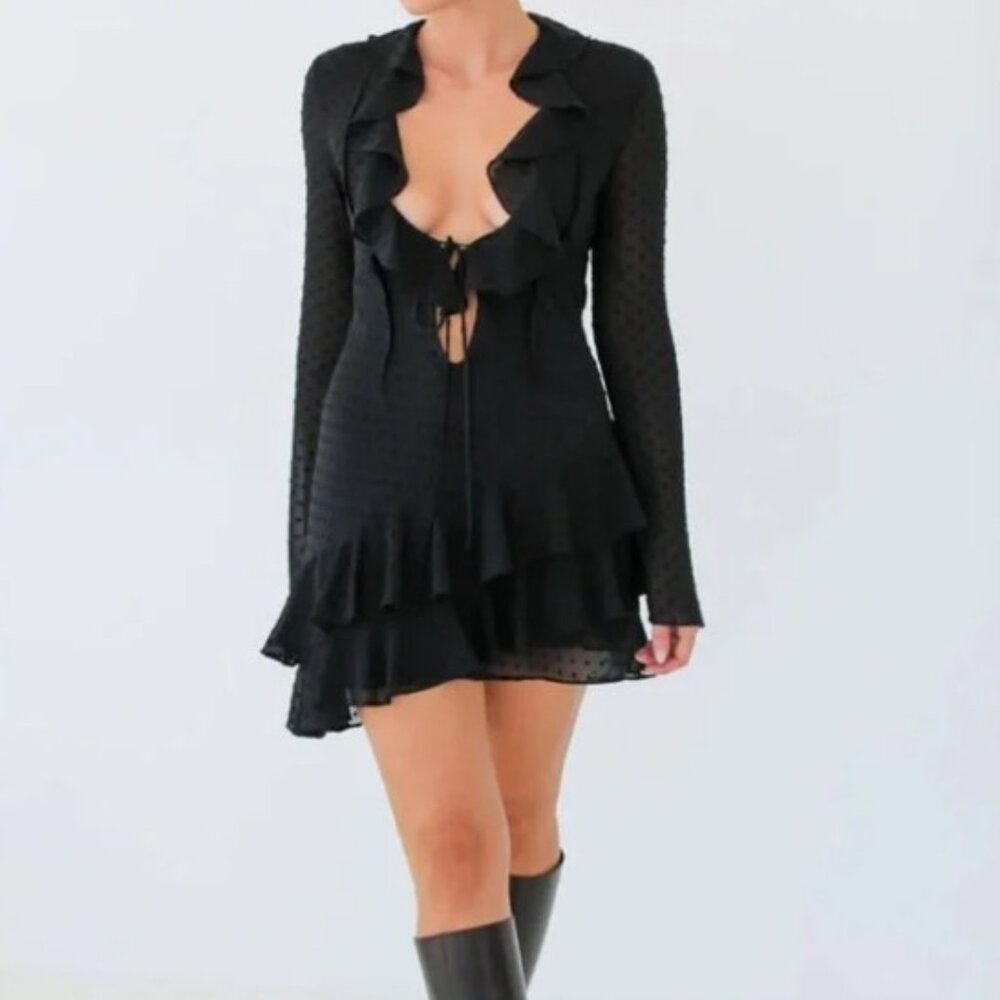 Rumored Women's Black‎ Waterfall Ruffle Sexy Mini Dress Size S